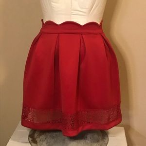 Blue Rain | Red skirt with floral lace trim